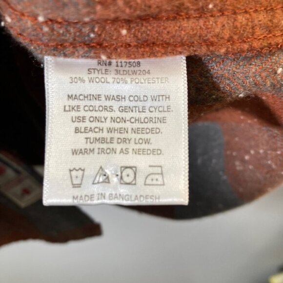 Mens Levis Wool Blend Plaid Buffalo Check‎ Heavy Shirt Shacket Orange Gray 2XL - Picture 9 of 9